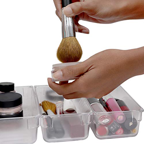 Organizador cajones escritorio (6 piezas) - Organizador papelería acrílico (8x16,5x5cm) - Organizador escritorio oficina semitransparente para cocina, baños, papelería, escuela, armario y accesorios