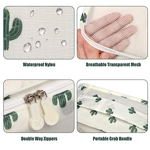 Organizador de Equipaje，LOSMILE 7 en 1 Set Impermeable Organizadores de Viaje para Maletas，3 Cubos de Embalaje +3 Bolsas de Almacenamiento+1 Saco de Zapatos.(Blanco-Cactus)