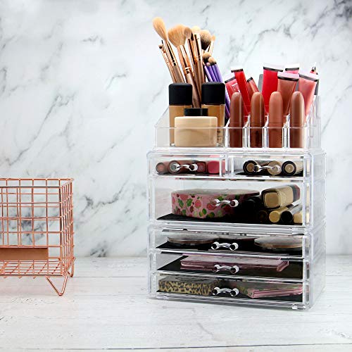 Organizador de maquillaje acrílico de 6 compartimento| Almacenamiento de cosmético transparente | Porta maquillaje grande | Organizador para paletas |Pukkr