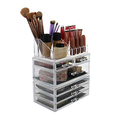 Organizador de maquillaje acrílico de 6 compartimento| Almacenamiento de cosmético transparente | Porta maquillaje grande | Organizador para paletas |Pukkr