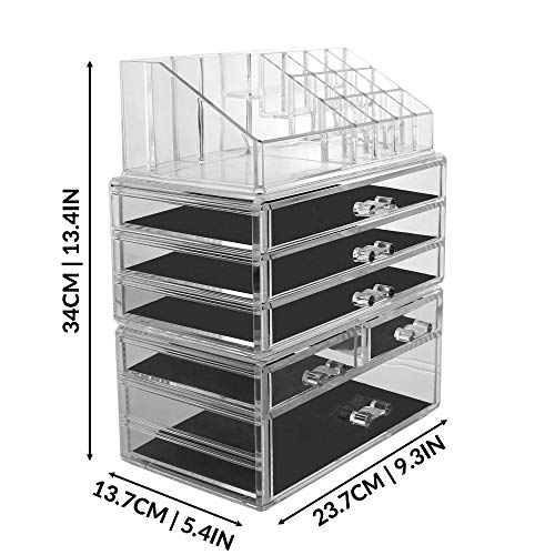 Organizador de maquillaje acrílico de 6 compartimento| Almacenamiento de cosmético transparente | Porta maquillaje grande | Organizador para paletas |Pukkr