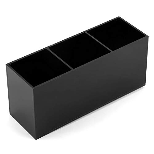 Organizador de maquillaje de 3 cuadrículas, de acrílico, diseño simple, para guardar cosméticos brochas de maquillaje pintalabios y cremas negro