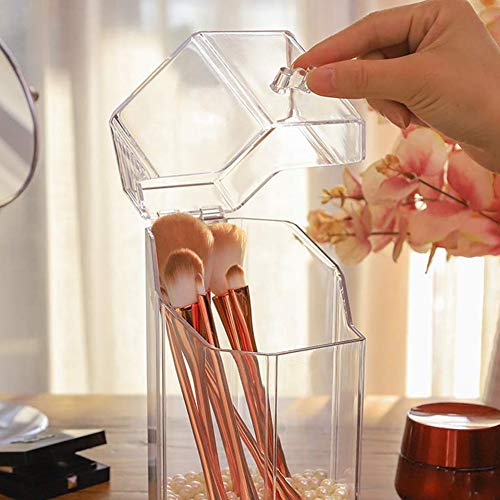 Organizador de maquillaje, organizador de brochas de maquillaje acrílico con un paquete de perlas de almacenamiento de brochas de maquillaje con tapa para cuarto de baño dormitorio (perla blanca)