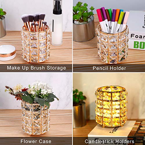 Organizador De Maquillaje, Portacepillos de Dientes de Cristal, Porta Cepillos para Utensilios de Baño, Cosmético Almacenamiento Organizador (Oro)