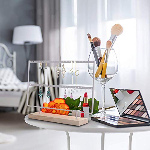 Organizador de Pendientes Giratorio Soporte Joyas Organizador con Fondo de Bandeja para Joyería, Collares, Pendientes, Estilo Retro, Pulseras (Blanco)