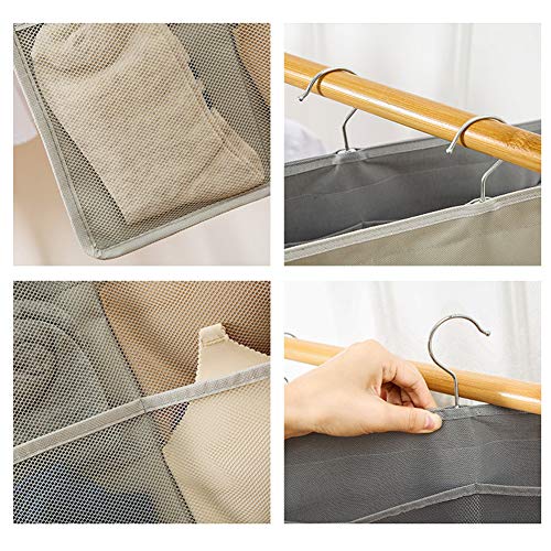Organizador de perchas de doble cara con bolsillos, organizador de estantes para colgar en el armario para dormitorio y sobre el inodoro, ideas de almacenamiento (gris 5-10)