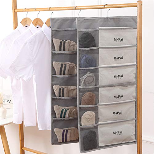 Organizador de perchas de doble cara con bolsillos, organizador de estantes para colgar en el armario para dormitorio y sobre el inodoro, ideas de almacenamiento (gris 5-10)