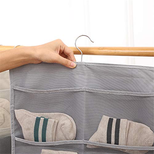Organizador de perchas de doble cara con bolsillos, organizador de estantes para colgar en el armario para dormitorio y sobre el inodoro, ideas de almacenamiento (gris 5-10)