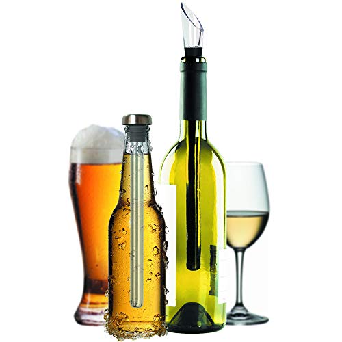 Original Regalo Enfriador de Vino y Cerveza Set de 2 - Accesorios Aireador y Vertedor, En Botella Mejor que Funda o Cubitera - Idea Cumpleaños Padre Papa Hombre Novio Pareja Amigo Frikis Curiosos