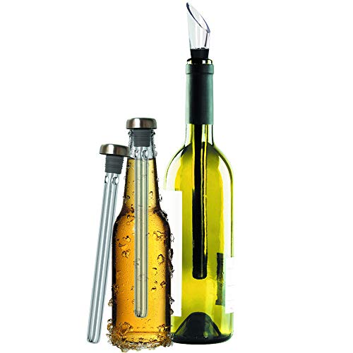 Original Regalo Enfriador de Vino y Cerveza Set de 2 - Accesorios Aireador y Vertedor, En Botella Mejor que Funda o Cubitera - Idea Cumpleaños Padre Papa Hombre Novio Pareja Amigo Frikis Curiosos