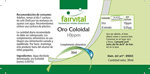Oro Coloidal 10ppm - VEGANO - Dosis elevada - 100% PURO - 30ml - Calidad Alemana