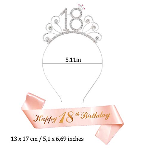 Oro Rosa Feliz 18 cumpleaños Faja Banda de satén cumpleaños Sash y 18 Diadema Tiara para niña Mujer 18 Años cumpleaños Fiesta de Decoración Accesorios Regalo