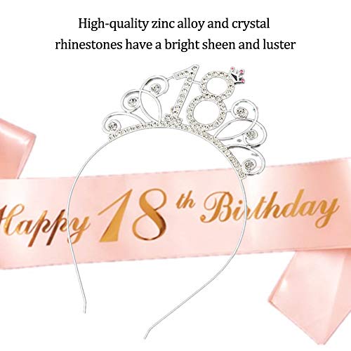 Oro Rosa Feliz 18 cumpleaños Faja Banda de satén cumpleaños Sash y 18 Diadema Tiara para niña Mujer 18 Años cumpleaños Fiesta de Decoración Accesorios Regalo
