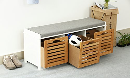 Orolay Banco de Almacenamiento con Acolchados Cojines y 3 Cubos Entrada Zapato Gabinete Dresser Cómodo