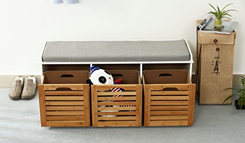 Orolay Banco de Almacenamiento con Acolchados Cojines y 3 Cubos Entrada Zapato Gabinete Dresser Cómodo