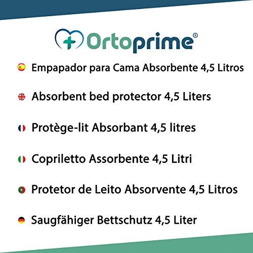 OrtoPrime Empapador Cama Super Absorbente 4,5 Litros - Más de 400 Lavados - Protector Colchón 4 Capas - Adultos Bebes y Niños - Protector Cama con Alas - Empapador Lavable 90 x 75