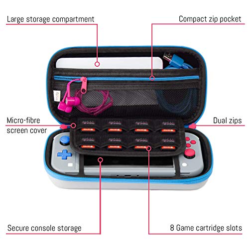 Orzly Case for Nintendo Switch Lite - Portable Travel Carry Case with Storage for Switch Lite Games and Accessories [Grey/Blue with a Tint of Pink Special Edition]
