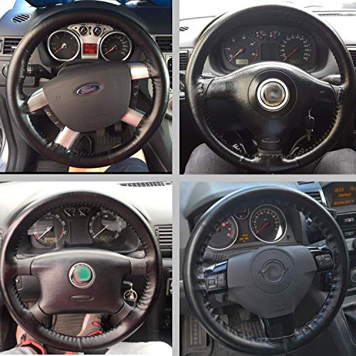 OSAN DIY Fundas para Volante Coche Cubierta Cuero con Agujas e hilo Negro