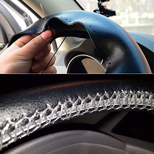 OSAN DIY Fundas para Volante Coche Cubierta Cuero con Agujas e hilo Negro