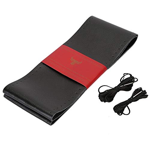 OSAN DIY Fundas para Volante Coche Cubierta Cuero con Agujas e hilo Negro