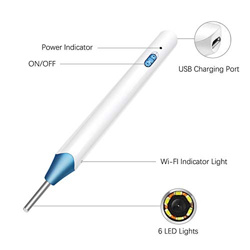 Otoscopio Endoscopio Oido Endoscopio de oreja Impermeable Endoscopio Herramienta de Limpieza de Cerumen con 6 Luces LED para iOS/Android