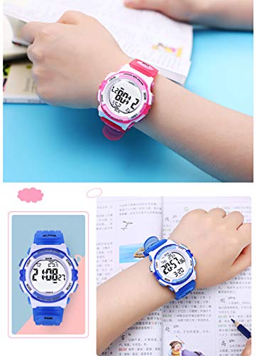 OTS - Reloj Deportivo de Estudiantes Jovenes Reloj de Pulsera Digital a Prueba de Agua para Ducharse Relojes Electrónico de Luces de Noche Coloridas para Niño Azul Claro