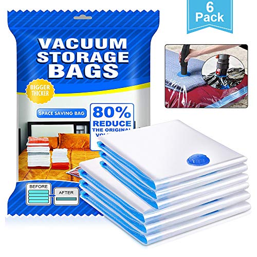 otumixx Bolsas de Almacenaje al Vacío, 6 Unidades (3 * 80x100cm & 3 * 60x80cm) Ahorro Espacio Bolsas Vacio Ropa, Bolsa para Vacío de Ropa para Guardar Ropa, Ropa de Cama, Edredones, Almohadas, Mantas