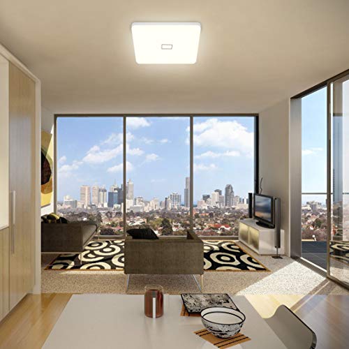 Öuesen LED 24W lámpara de techo resistente al agua moderna LED luz de techo Cuadrado delgada 2050lm Blanco natural 4000K para baño Dormitorio Cocina Sala de estar Comedor Balcón Pasillo