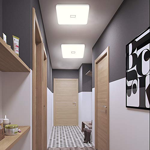 Öuesen LED 24W lámpara de techo resistente al agua moderna LED luz de techo Cuadrado delgada 2050lm Blanco natural 4000K para baño Dormitorio Cocina Sala de estar Comedor Balcón Pasillo