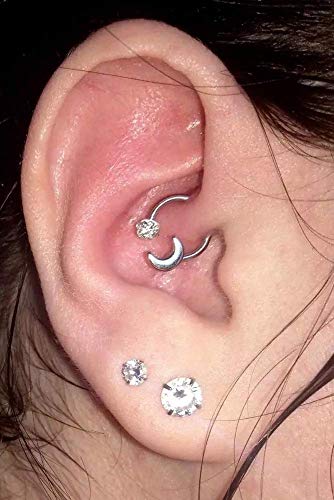 OUFER 316L Surgical Steel Horseshoe Earrings 16G Circular Barbell Ring Cubic Zirconia Ball and Moon Daith Rook Helix Septum Lip Earrings