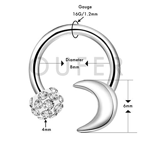 OUFER 316L Surgical Steel Horseshoe Earrings 16G Circular Barbell Ring Cubic Zirconia Ball and Moon Daith Rook Helix Septum Lip Earrings