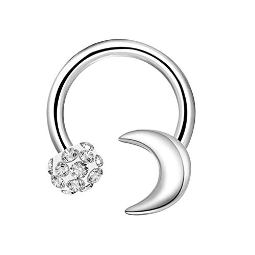 OUFER 316L Surgical Steel Horseshoe Earrings 16G Circular Barbell Ring Cubic Zirconia Ball and Moon Daith Rook Helix Septum Lip Earrings