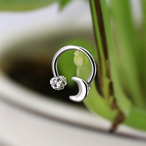 OUFER 316L Surgical Steel Horseshoe Earrings 16G Circular Barbell Ring Cubic Zirconia Ball and Moon Daith Rook Helix Septum Lip Earrings