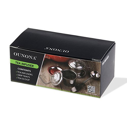 OUNONA Infusor de Té en Acero Inoxidable(Pack de 2 Infusores) Con Cucharada de Té y Bandejas de Goteo