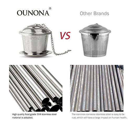 OUNONA Infusor de Té en Acero Inoxidable(Pack de 2 Infusores) Con Cucharada de Té y Bandejas de Goteo
