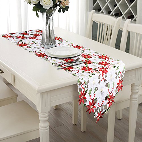 OurWarm tapetes para la mesa de Navidad bordado para Holly y Pascua de Navidad decoraciones de mesa rojo y blanco 70 x 15 pulgadas