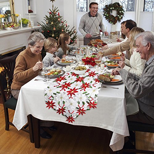 OurWarm tapetes para la mesa de Navidad bordado para Holly y Pascua de Navidad decoraciones de mesa rojo y blanco 70 x 15 pulgadas