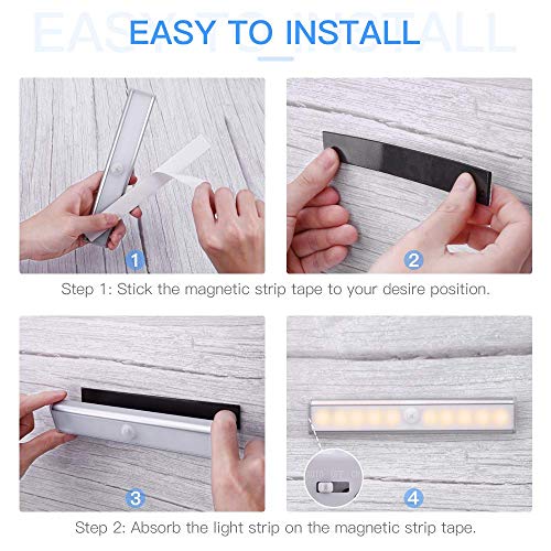 OUSFOT Luz Armario con Sensor de Movimiento Luz Sensor para Armario USB Recargable LED Armario con 2 Tiras Magnéticas Pegadas Lámpara Nocturna Ideal para Armario Garaje Gabinete Escalera