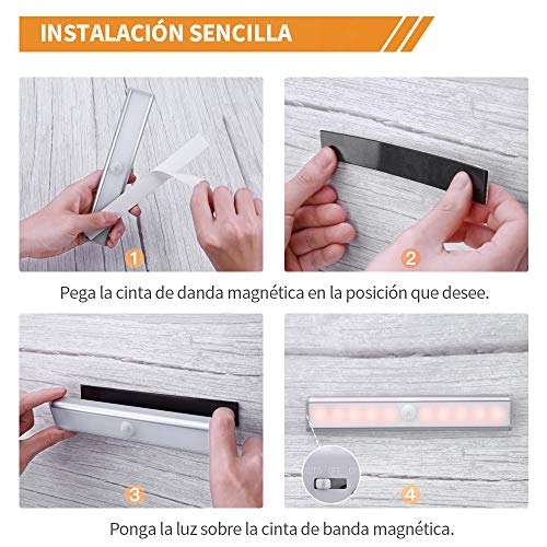 OUSFOT Luz Armario con Sensor de Movimiento Luz Sensor para Armario USB Recargable LED Armario con 2 Tiras Magnéticas Pegadas Lámpara Nocturna Ideal para Armario Garaje Gabinete Escalera