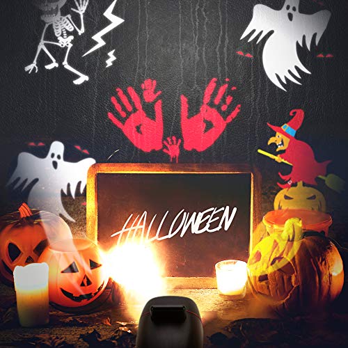 OUSFOT Proyector Halloween Luces Impermeable Exterior Halloween Decoracion con 16 Diapositivas de Patrón para Halloween, Navidad, Festivos [Clase de eficiencia energética A+]