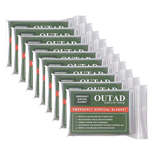 OUTAD 10Pack Exterior Impermeable A Prueba de Viento Reutilizable Emergencia Supervivencia Manta térmica Primeros Auxilios Sombrilla Cubierta de Suelo