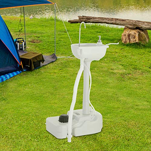 Outsunny Fregadero Portátil Estación de Lavado para Actividades al Aire Libre y Camping con Tanque de Agua de 17L Dispensador de Jabón Toallero y 2 Ruedas 51x33,5x103 cm Gris Claro