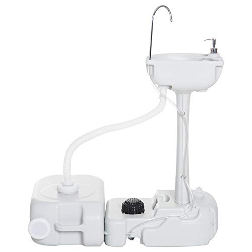Outsunny Fregadero Portátil Lavamanos para Actividades al Aire Libre o Camping con Tanques de Recuperación de Agua y Dispensador de Jabón Gran Capacidad 83x50x103 cm Gris Claro