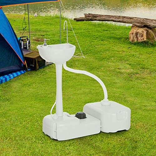 Outsunny Fregadero Portátil Lavamanos para Actividades al Aire Libre o Camping con Tanques de Recuperación de Agua y Dispensador de Jabón Gran Capacidad 83x50x103 cm Gris Claro