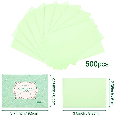 Outus 500 Cuenta Hojas de Papel Secante de Aceite de Lino Hojas de Tejido Absorbente de Aceite para Ambos Hombres Mujeres, Prevenir Espinilla, Sin Fragancias Sintéticas (Verde)