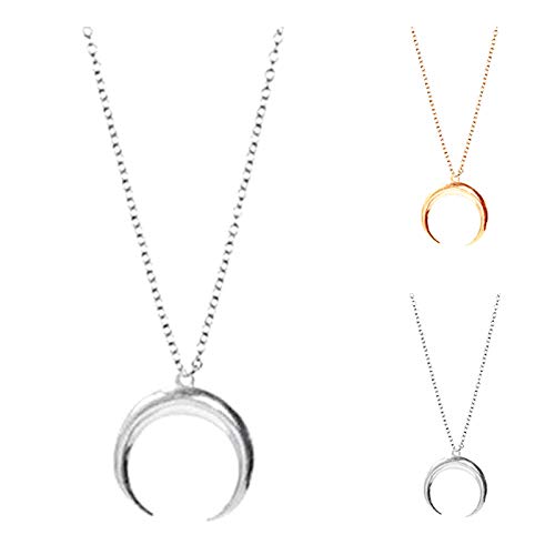 OuYou Collar Colgante Cuerno Delicado Collar Luna Invertida Joyería de Aleación 45cm + 5cm (Plata, Aleación)