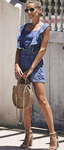 Overall Mujer Cortos Elegante Sin Mangas Espalda Descubierta con Volantes Ropa de Fiesta Vaqueros Mono Verano Vintage Fashion Ocasional Beach Denim Playsuit Monos (Color : Blau, Size : M)