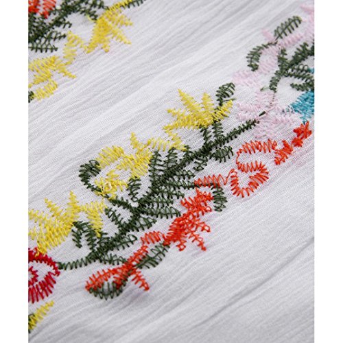 Overdose 2018 Mejor Venta Mujeres Verano Playa Recta Traje De BañO Bordado Cubrir Manga Corta Vestido Largo (Tamaño Libre, Blanco)