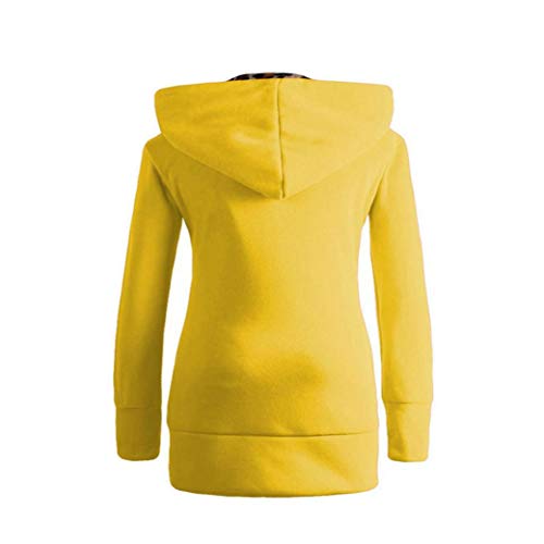 Overdose Las Mujeres MáS De Terciopelo Engrosada con Capucha Linda Dama SuéTer Leopard Cremallera Capa con Capucha Sudadera (Small, Amarillo)