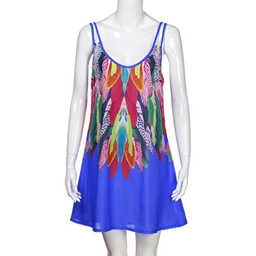 Overdose Minifalda De Swool Bohemio con Estampado Mujer Falda Gasa Sin Mangas Cuello En Pico Sneaky (L, Azul)